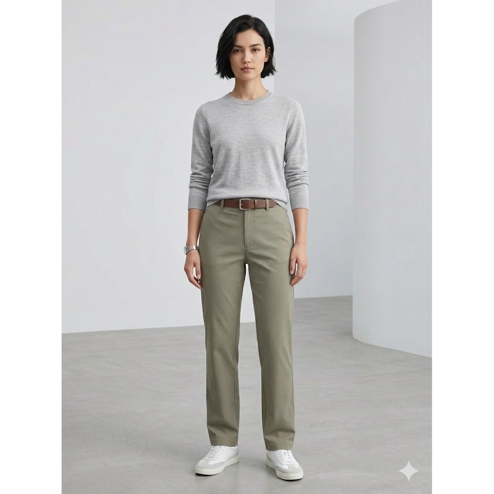 Uniqlo Linen Blend Relaxed Straight Pants Women M‎ Green High Rise Minimalist